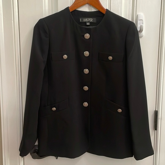 KASPER black blazer with silver buttons.  4P - Picture 1 of 8